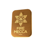Engraved matte lighter with centered Fire Mecca emblem and stacked FIRE MECCA text