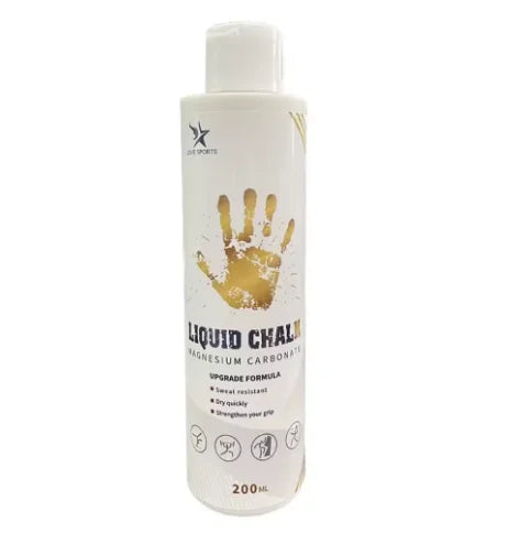 200 ml liquid chalk bottle with gold handprint design and grip icons