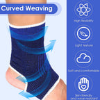 Blue ankle guard sleeve with white trim, ribbed knit texture and stitched arch panel