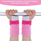 Youth aerial grip set wristbands with pink fabric cuffs and black Velcro