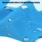Blue kinesiology tape fabric close-up with water droplets and textured weave