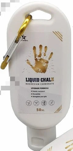 50 ml liquid chalk bottle with gold handprint and carry handle