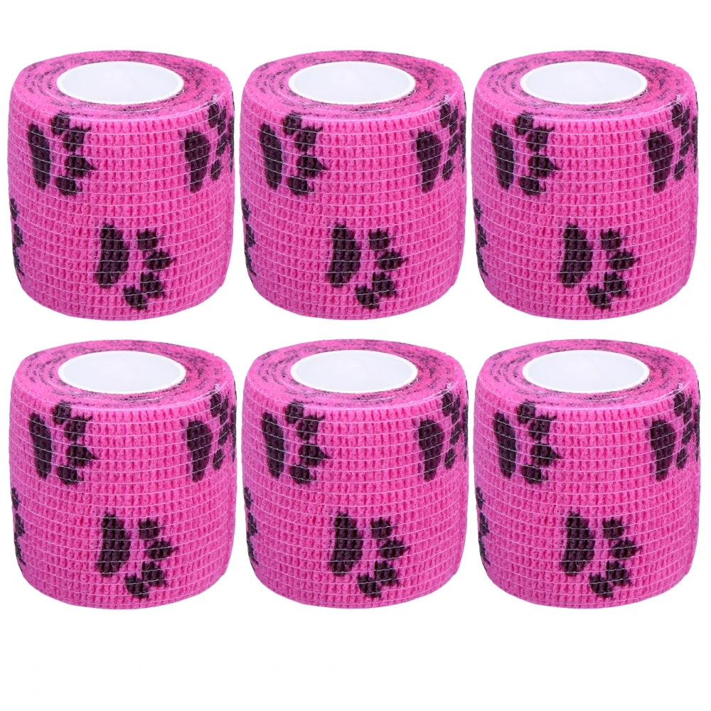 Set of hot pink self-adhesive bandage rolls with black leopard print