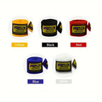 Cotton wrist wraps color assortment: yellow, black, red, blue, and white rolls