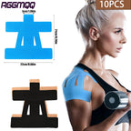 Blue kinesiology tape cross pads shown with black and beige pieces
