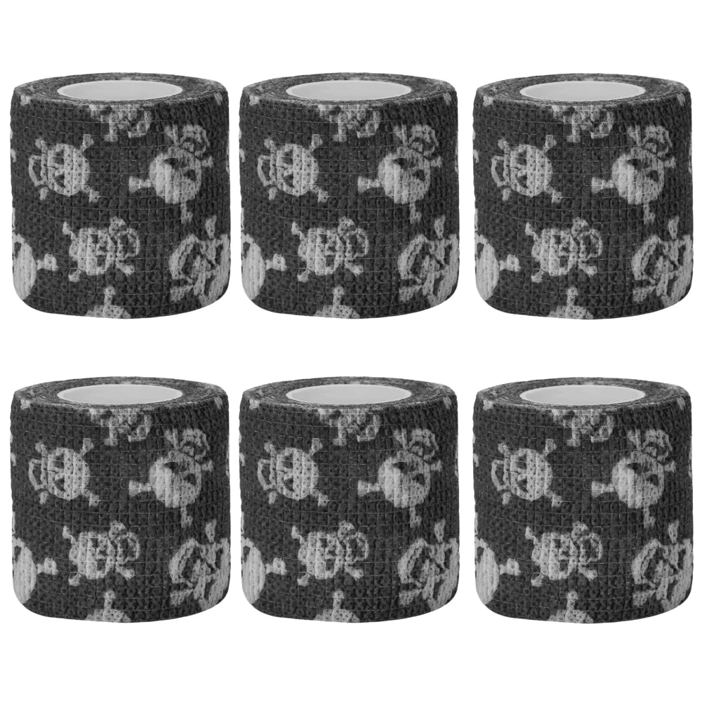 Set of dark gray self-adhesive wrist bandage rolls with animal icon pattern