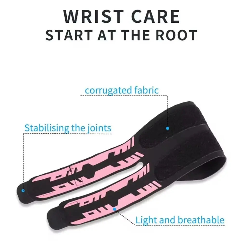 Breathable wrist brace pair in black with pink lettering and double-strap design