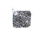Black-and-white geometric pattern cloth gear bag with drawstring and fabric loop pull