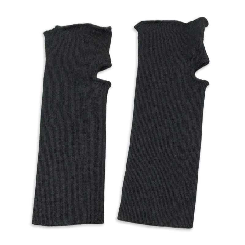Set of two black Kevlar fire performer sleeves with thumb openings on cuffs.